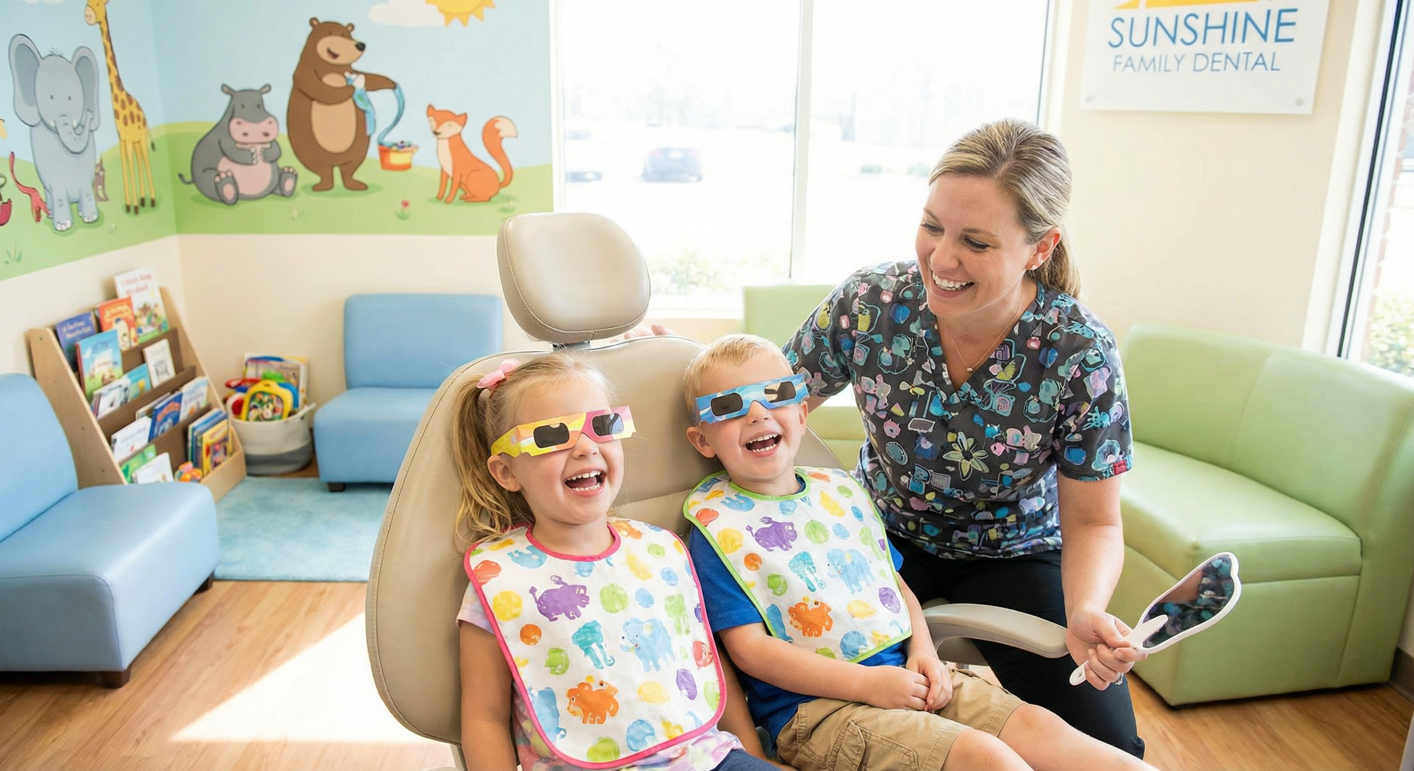 Smiling kids at the dentist